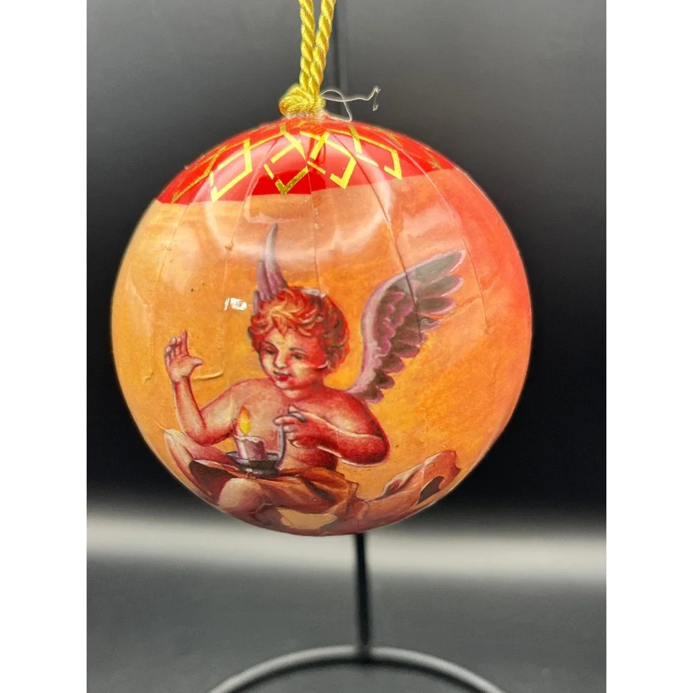 Set of 11‎ Angel Christmas Ornaments Paper Mache Cherub Round Decorative Balls